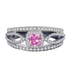 Groothandel - Europa en Amerika verzilverd ring luxe designer sieraden roze vierkante CZ diamant dames ring met box mode explosie