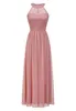 Ciemnozielona sukienka druhna długość podłogi szyfonowa sukienka kantar
