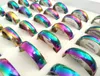 50pcs Shiny Rainbow Color 6mm Width Comfort-fit Quality Men Women Stainless Steel wedding Rings Whole Trendy Jewelry Bulk lot 245s