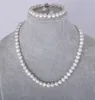 8-9mm Natural White Pearl Necklace 18 Inch 925 Silver Clasp Free Bracelet Earrings