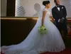 Vintage -Spitzen -Applikationen Ballkleid 2020 Kurzärmel billige Hochzeitskleider plus Größe Braut Kleider Vestido de Novia 80 0510