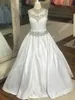 Little Roise Girls Pageant Dresses 2019 A-Line High Neck Real Photo Ljus Himmelsblå Vit First Communion Dress for Little Girl Golvlängd