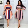 HGTE Rainbow Striped Print Ladies Fashion Dress M2XL Stor storlek Rainbow Color Office Dress Business Party Temperament Dress T200603