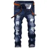 Jeans slim fit strappati da uomo Jeans denim lavato High Street Pantaloni hip-hop blu in difficoltà Pantaloni 2019 Autunno Uomo Streetwear