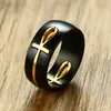 Meaning Life Egyptian Ankh Two Tone Black Gold Anniversary Rings in Stainless Steel261N