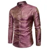 Shiny Silk Satin Shirt Men Glitter Smooth Water Ripple Print Shirts Men Dress Nightclub Disco Party Stage Shirt Chemise Homme