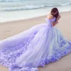 Różowe sukienki Quinceanera księżniczka Kopciuszek formalny długi suknię balową sukienki wieczorowe Kaplica Pociąg z ramion 3D Flower279Q
