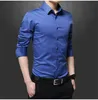 Polos para hombre casual para hombre de negocios de diseño color sólido camisas de la solapa del cuello Recto mejor hombre camisas de boda de manga larga