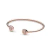 Rose Gold Pave Disc Open Bangle Bracelets Women Girls Party Jewelry Set For pandora Real Sterling Silver engagement gift Bracelet with Original Box