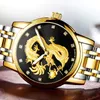 CWP Relogio Masculino Guanqin Mens Watches Top Brand Luxury Luminous Clock Gold Dragon Sculpture rostfritt stål Quartz handledsklocka