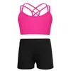 Kids Girls Yoga Costume Outfit Tanks Bra Tops Crop Top With Shorts Activewear Set Children Ballet Dance Workout Exercise Clothes