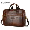 Fonmor Stylish äkta lädermän Portfölj av hög kvalitet Cowhide Business Bag Multi-funktion stor kapacitet handväska