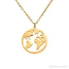 Stainless Steel World Map Pendant Necklace Women Men Gold Chains Necklaces Silver Rose Gold Globe Travel Jewelry Gift