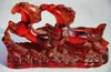 13.8 cm * / VINTAGE ORIENTAL FINE AMBER HANDWORK CARVING HORSES STATUE