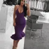 Purple Mermaid Sexy Short Prom Dresses Halter Neck Dubai Arabiska enkla klänningar Formell klubb födelsedagskvällskläder special ocn klänning