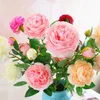 Mode 3 têtes 65*8 cm fleurs artificielles pivoine Bouquet 12 couleurs soie mariée Bouquet vif fausse Rose pour mariage T2I256
