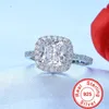 Avec certificat Original argent 925 bague de luxe clair carré 8*8mm cristal CZ pierre anneaux de mariage pour les femmes bijoux de mode CR1688