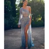 Shiny Sexy Mermaid Prom Dresses High Side Split Major Beading One Shoulder Beads Mermaid Evening Gowns Illusion Long Sleeves Party Dress