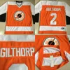 Custom 2 OGIE OGILTHORPE Hockey Jerseys Syracuse BULLDOGS SLAP SHOT Movie Jerseys Double Stitched Stitched Naam en Nummer Oranje Heren Dames Jeugd