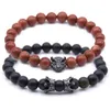 Bracciali elastici con fili di perline naturali colorate con fascino leopardato nero da 8 mm