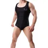 通気性の男性のセクシーなレオタードメッシュベストアンダーシャツフィットネスレスリングシングレットワンピースボディービルディングボディースーツ男性スリム水着