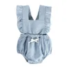 5598 Infant Baby Jeans Bodysuit Kids Ruffles Rompers Barn Barnbarn Bomull Rompers