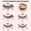 5 paires de kits de cils magnétiques améliorés avec des cils imperméables réutilisables à double eye-liner avec applicateur