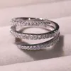 Vente en gros - Arrivée Bijoux Classiques Pur 100% 925 Argent Sterling Pave Blanc Saphir CZ Diamant Femmes Mariage Bague De Mariée Pour Le Cadeau Des Amoureux