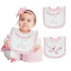 Camadas algodão bebê rosa flores lace bibs impermeável bandana meninas bordadas arrota panos toalha de roupa1