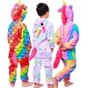 Söt Unicorn Nighthowns Flannel Kids Hooded One-Piece Pyjamas Baby Girls Bathrock Barn Plush Jumpsuit Hem Cosplay Pajamas Ljja3330-4