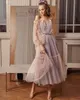 Verbluffende appliqued prom -jurken van de schouder lange mouwen avondjurken een lijntheellengte tule formele jurk 407