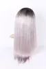 Virgin Peruaanse 1B grijze tweekleurige gluess full -lace menselijk haarpruiken ombre 1B grijs kanten voorpruiken gebleekte knopen volledige dichtheid709199417618