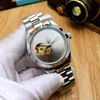 Dorpshipping Business Mens orologi completi in acciaio inox 39mm quadrante scheletro meccanico orologio da polso automatico orologio da polso oro per uomo regalo