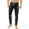 Męskie Patent Spodnie Skórzane Pants Zipper Bulge Etui Tight Shinny Legginsy Spodnie Bielizna Clubwear Party Sexy Leotard Kostiumy XM01