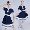 Marine stijl dansen kleding zomer vrouwen jurk blue chorus prestaties moderne fase dragen carnaval fancy kostuum