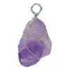 Oregelbunden Crystal Tooth Twisted Wire Pendant Handgjord Naturligt Amethyst Läder Rope Hängsmycke Halsband