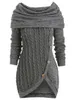 Women Autumn Cowl Neck Cable Knit Tunic Knitwear Button Hooded Sweater Ladies Long Tops Daily Pullovers