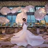 2019 Artı Boyutu Mermaid Gelinlik Uzun Kollu Sevgiliye Boyun Çizgisi Sequins Aplike Dantel Sweep Tren Organze Saten Düğün Gelin Kıyafeti