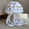 2019 incrível bling cristal broche artesanal de cetim subiu bouquets de noiva flores dama de honra handheld buquê personalizado