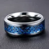 Bague de mariage en acier inoxydable 316L noir argent anneaux de dragon en fibre de carbone bleu pour hommes