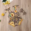 Bebek Kız Bebek Leopar Ayçiçeği Romper bodysuit Jumpsuit Kafa Giyim