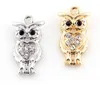 20st / parti 14x26mm (guld, silverfärg) Rhinestones Animal Owl Hang Pendant Charms Fit för DIY Floating Dangle Locket Smycken