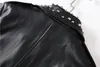 女性用PUレザージャケットビーズダイヤモンドパンクオートバイバイカージップ調整可能ウエストスプレッチされた女性のフェイクコートショートスリムアウターWP019