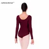 Взрослый гимнастика с длинным рукавом кустардовый боди Womens Spandex Lycra One Piece Dance Danceware1