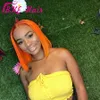 Cabelo brasileiro de alta qualidade cor laranja peruca bob peruca sedosa reta curta renda frontal peruca resistente ao calor perucas sintéticas para mulheres negras