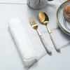 Marble Ceramic Handle Cutlery Set Portable Chopsticks Fork Spoon Set Stainless Steel Golden Dinnerware Set Kitchen Spoon Fork