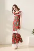 Damskie sukienki startowe Slash Dekolt Ruffle koronkowe wykończenie kwiatowe Eleganckie syrenę długie zwykłe designerskie sukienki275y