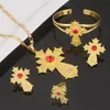 Ethiopian Jewelry Sets Trendy Cross Flower Pendant Necklaces Earrings Bangle Ring Habesha Jewelry Eritrean Wedding Gifts