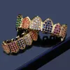 Multicolor CZ Zircone Denti da vampiro Fang Grillz 18K Oro reale Punk Hiphop Pieno di diamanti Griglie Bretelle Dente Cap Rapper Gioielli per il corpo 2389888