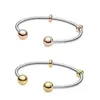 925 Sterling Silver,Rose Gold,Golden Snake Chain Style Open Bangle Fits For European Pandora Bracelets Charms and Beads